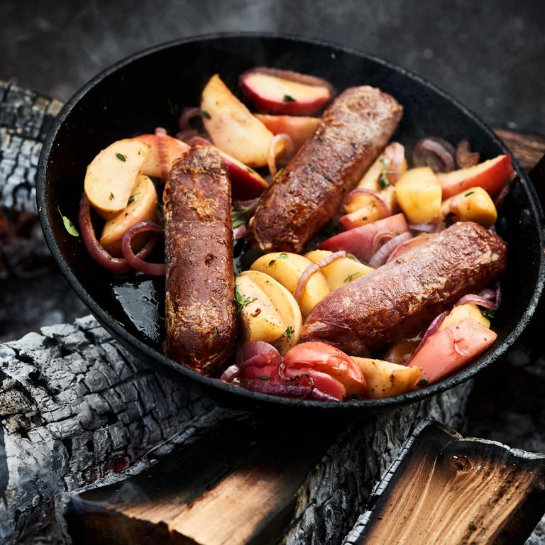 Fried Sensational Sausage with Apple and Onions